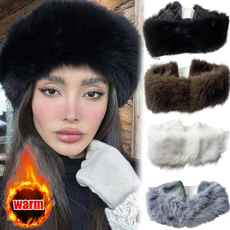 Fleece Ear Warmer Band - Diadema de piel de banda ancha