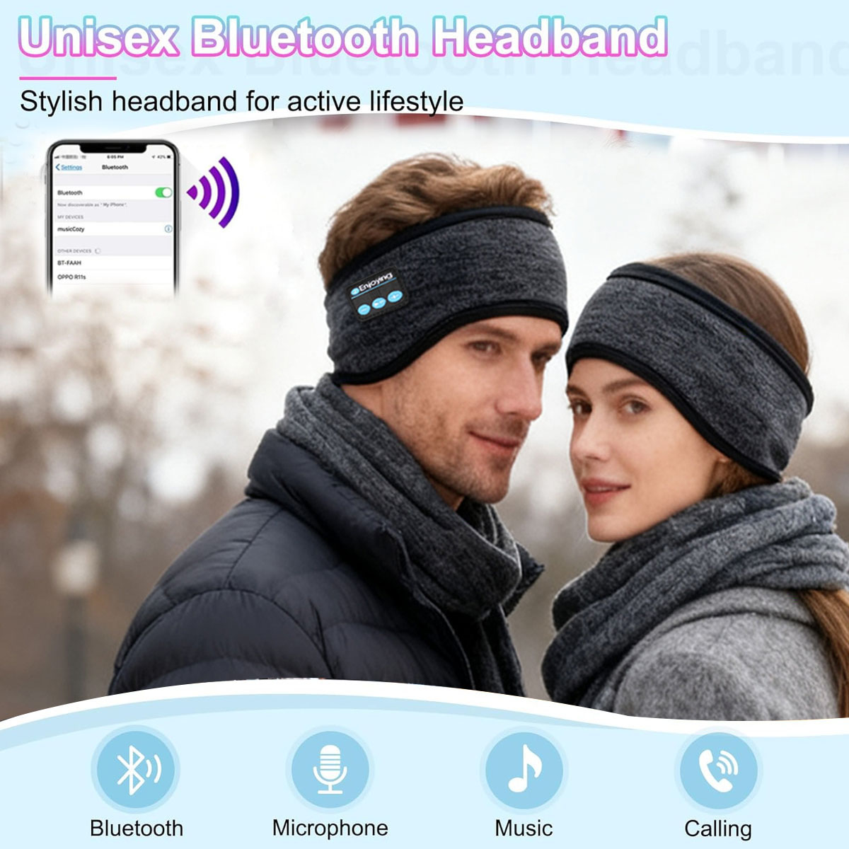 Winter Headband Fleece - Auriculares inalámbricos con Bluetooth, diadema deportiva,
