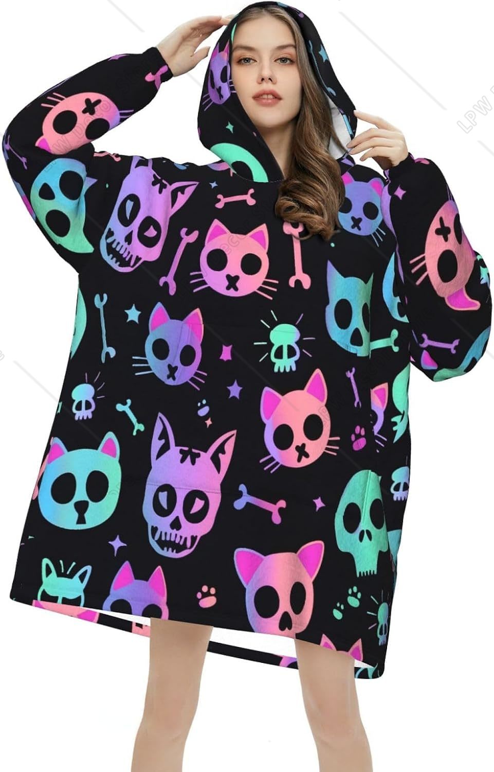 Sherpa Hoodie Fleece - Manta con Capucha de Calaveras de