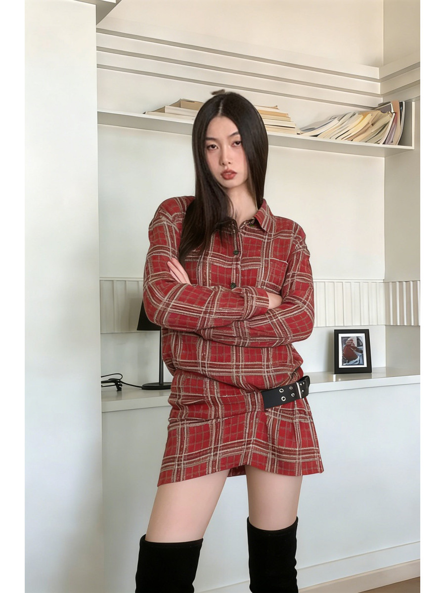 Flannel Shirt Lined - Vestido camisero de franela a cuadros