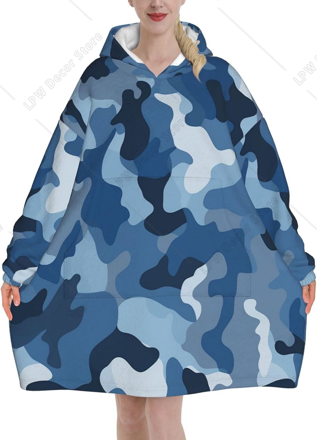 Manta con Capucha Clásica Azul - Sherpa Hoodie Fleece reseña y precio