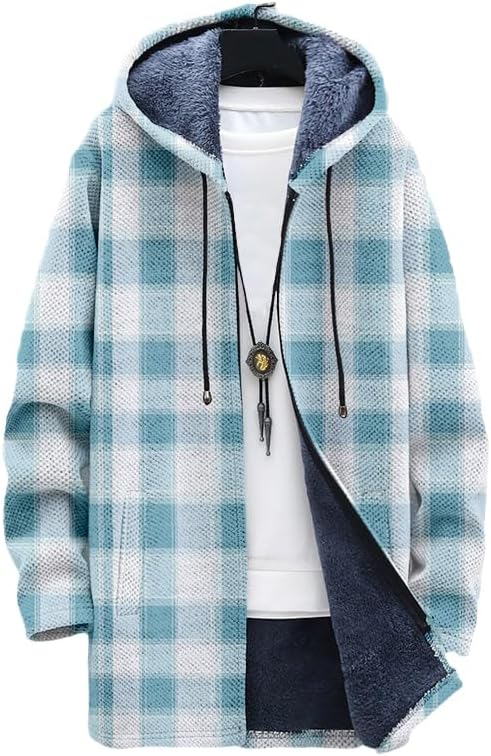 Cárdigan a cuadros para hombre - Sherpa Hoodie Fleece reseña y precio